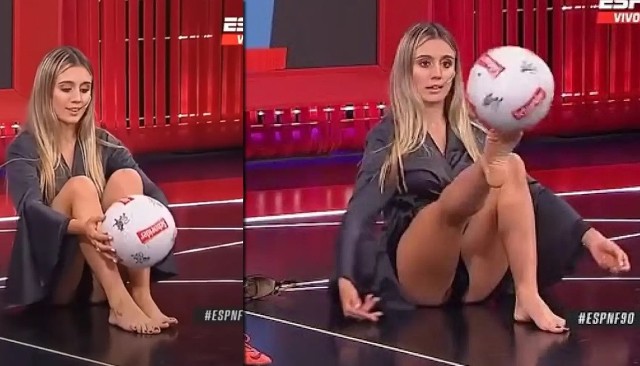 Pokaz piłkarskiego freestyle'u w wykonaniu argentyńskiej dziennikarki Moreny Beltran