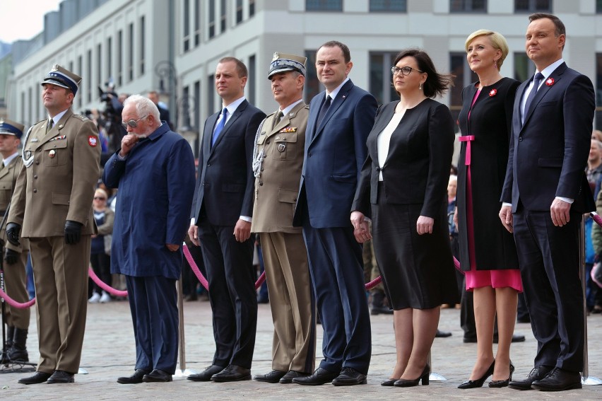 Prezydent Andrzej Duda na obchodach Dnia Flagi.