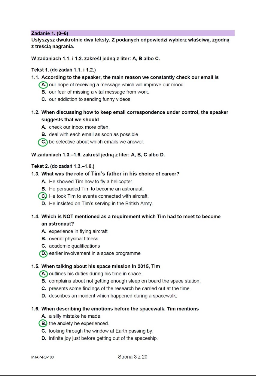 Zadanie 1
1.1. A
1.2. C
1.3. C
1.4. D
1.5. A
1.6. B