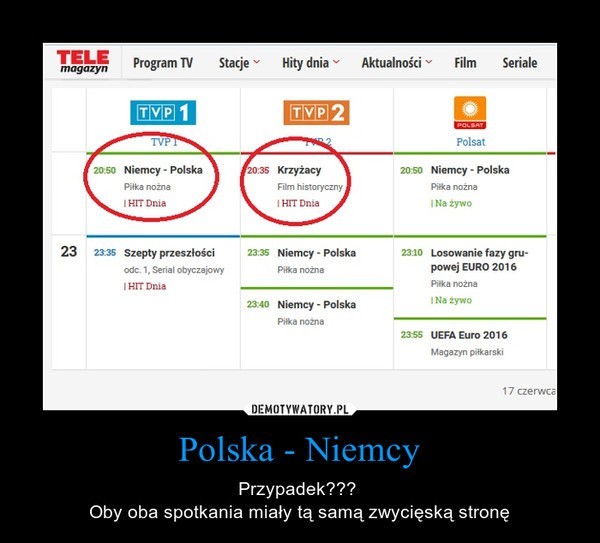 Polska - Niemcy na EURO 2016 w TVP 1, a w TVP 2 Hit Dnia:...