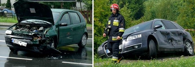 Fiat stał w miejscu, gdzie doszło do zderzenia. Audi zatrzymało się na poboczu.