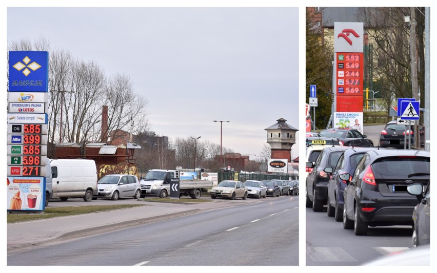 Kolejki na stacjach benzynowych w Żninie.