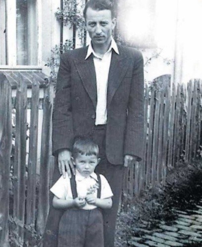 Hieronim Bednarski z synem Jerzym, Szybowice 1950 rok