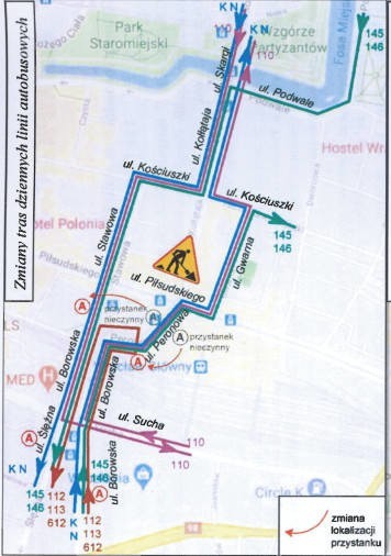 Wrocław. Od soboty zamknięte dwa duże skrzyżowania w centrum. Autobusy i tramwaje zmieniają trasy