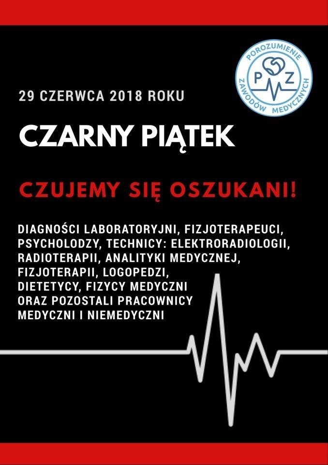 Czarny piątek w ochronie zdrowia. Protest w czarnych koszulkach. Pracownicy medyczni czują się oszukani przez ministra zdrowia