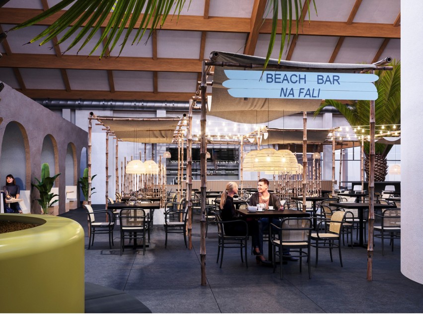W części gastronomicznej "Fali" zaprojektowano "beach bar".