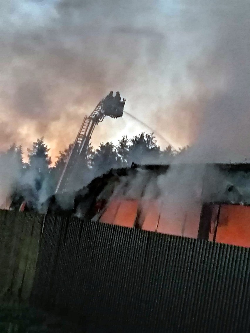 Pożar magazynu w Rudniku nad Sanem. Gaszenie ognia trwało do rana [ZDJĘCIA]