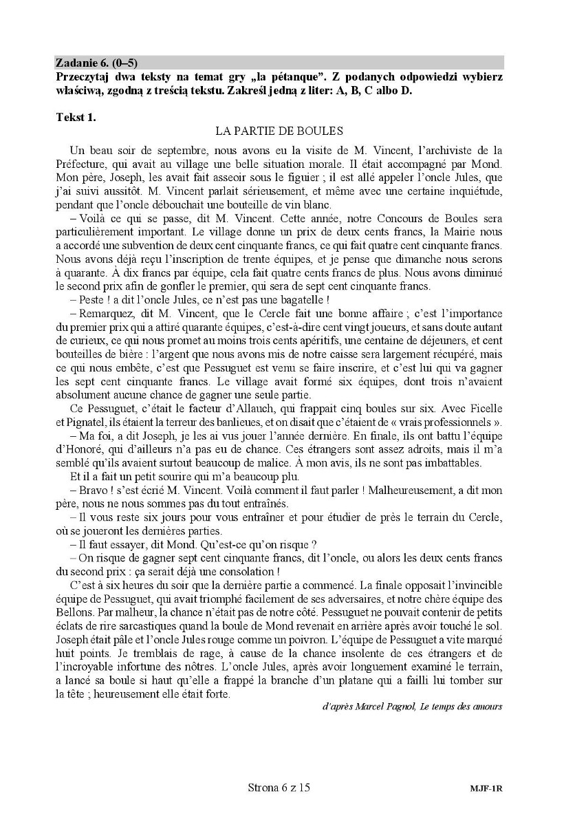 Język francuski: Zobacz kolejne strony arkusza CKE i...
