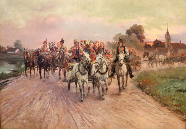 Dziś czyli w środę, 18 marca, prezentowany jest obraz "Wesele krakowskie" Alfreda Wierusz-Kowalskiego (1849-1915).