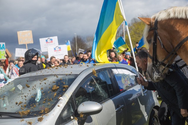 Samochód zwolennika Putina został obrzucony końskim łajnem