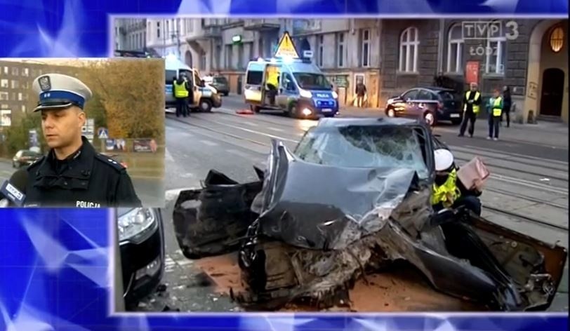 Śmiertelny wypadek w centrum Łodzi. Uderzył w budynek, był pijany [ZDJĘCIA]