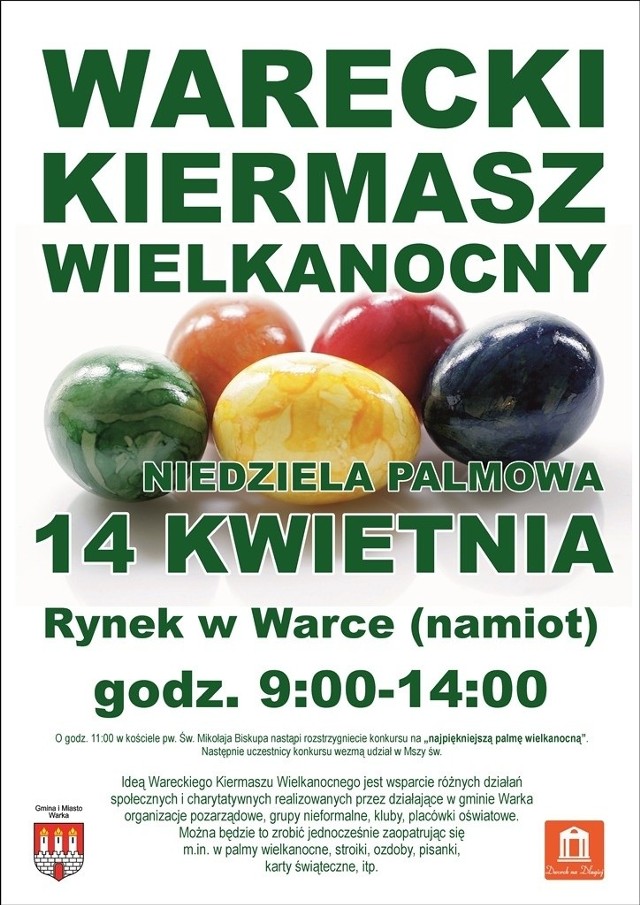 Ideą Wareckiego Kiermaszu Wielkanocnego jest wsparcie różnego rodzaju organizacji pozarządowych z gminy Warka oraz działań społecznych i charytatywnych przez nie realizowanych.