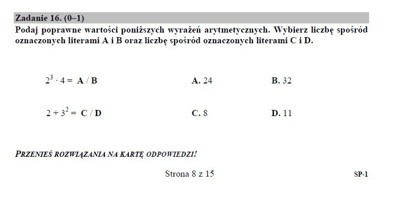 Sprawdzian szóstoklasisty 2015 ARKUSZE, PYTANIA