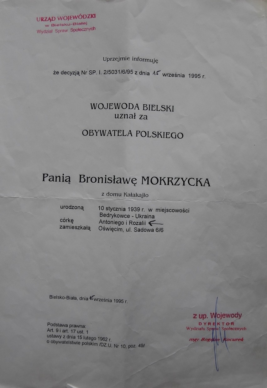 Dokumenty Bronisławy Mokrzyckiej