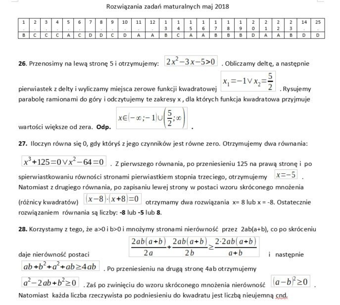 Matura 2018. Egzamin maturalny z matematyki 2018 [ODPOWIEDZI