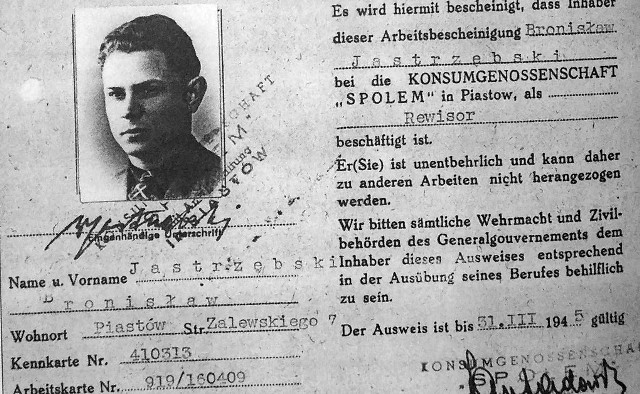 Dokument tożsamości Bronisława Jastrzębskiego  „Damazy” wydany przez władze niemieckie. To inaczej kenkarta