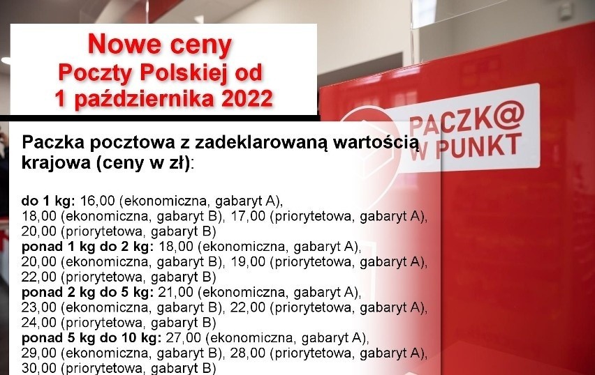Od 1 października Poczta Polska wprowadza nowy, wyższy...