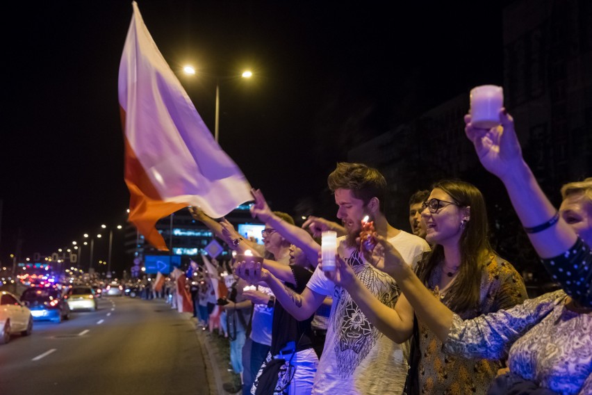 "Łańcuch Światła" w Krakowie. Protestujący wyszli na ulicę [ZDJĘCIA, WIDEO]