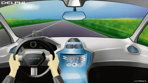 Wyświetlacz projekcyjny Delphi pozwala kierowcy na oglądanie niezbędnych informacji na przedniej szybie samochodu.