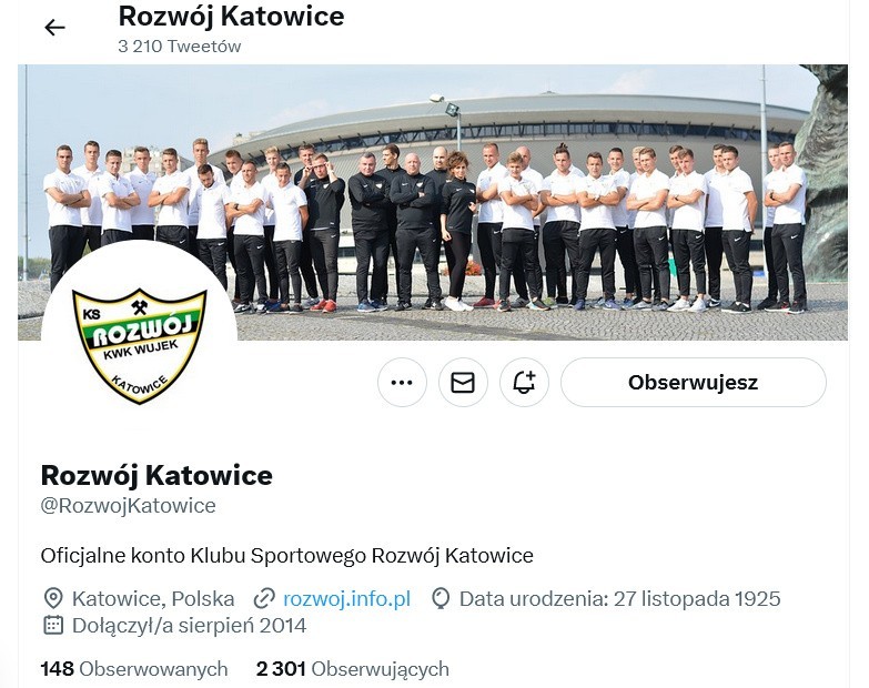 20. miejsce: Rozwój Katowice - 2.301 obserwujących, 3.120...