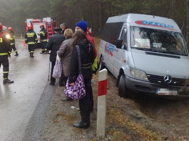 Kursowy bus z Kielc do Częstochowy wpadł do rowu na zakręcie przed Włoszczowę. Dwóch pasażerów zabrała karetka pogotowia. Reszcie nic się nie stało.