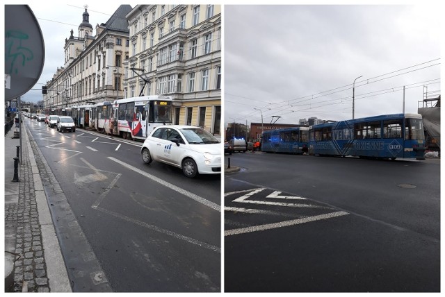 Tramwaje przy Uniwersytecie Wrocławskim zablokował samochód osobowy, który zatrzymał się na torowisku
