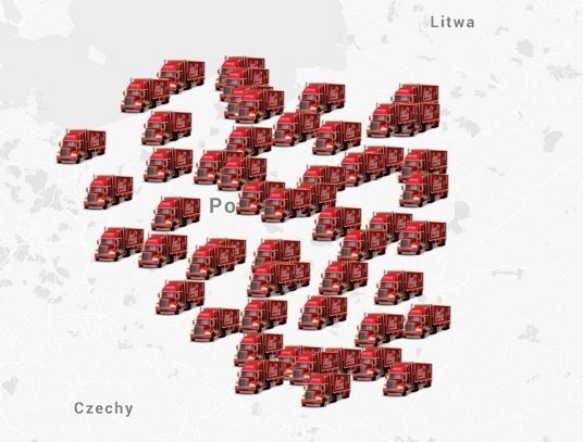 Ciężarówki COCA COLI w Łodzi. Konwój ciężarówek COCA COLI jedzie przez Polskę. Dziś jest w Łodzi