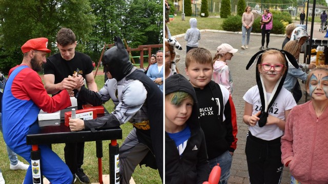 Podczas pikniku z okazji Dnia Dziecka w Biesiekierzu pojawili się między innymi Superbohaterowie (z lewej).