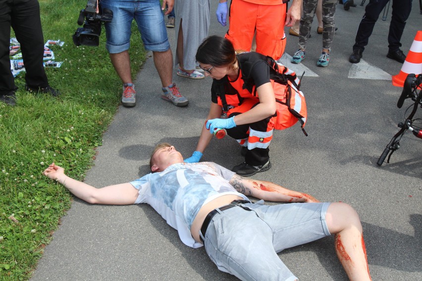 Wypadek z udziałem rowerzysty w Katowicach SYMULACJA