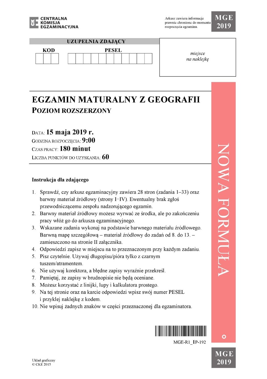 Matura z geografii 2019