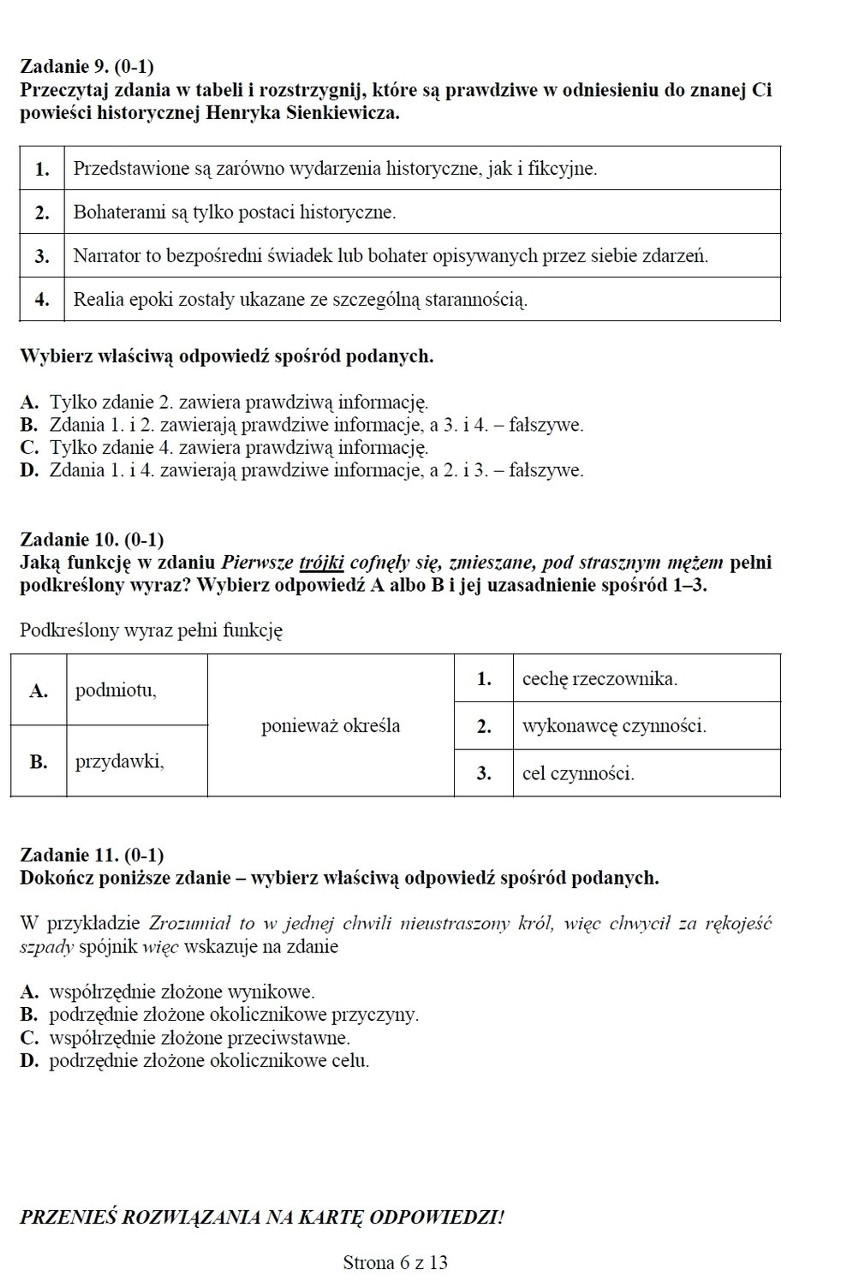 EGZAMIN GIMNAZJALNY 2014 - PRZECIEKI - ARKUSZ CKE - ZADANIA...