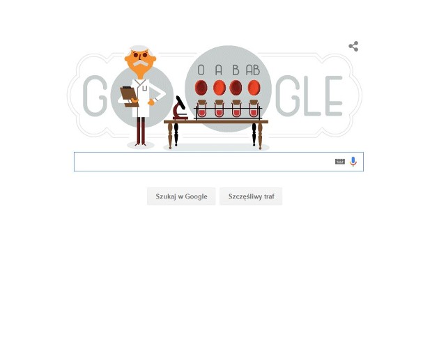 Google dało dziś Doodle. Bohaterem obrazka jest Karl Landsteiner. Kim był?