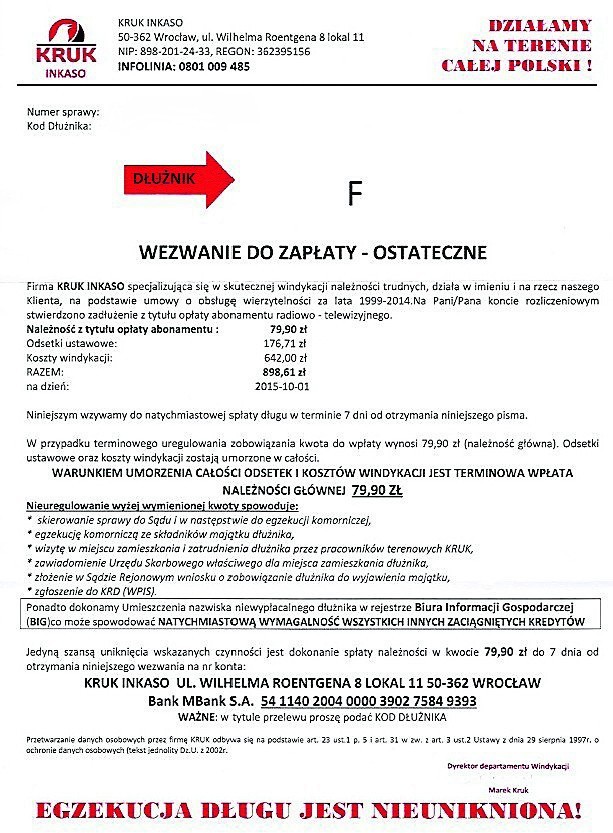 Jeśli dostaną Państwo taki list, to możecie być pewni, że to oszustwo. Ostrzegamy: nie wpłacajcie pieniędzy na podane konto!