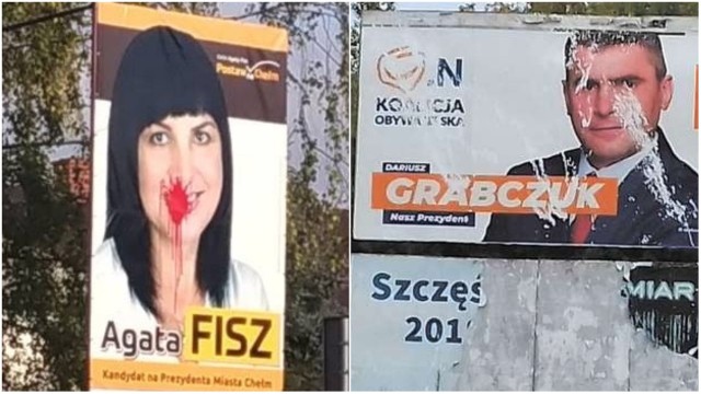 Ostatnio ktoś ostrzelał z broni paintballowej billboardy kandydatów na prezydenta Chełma