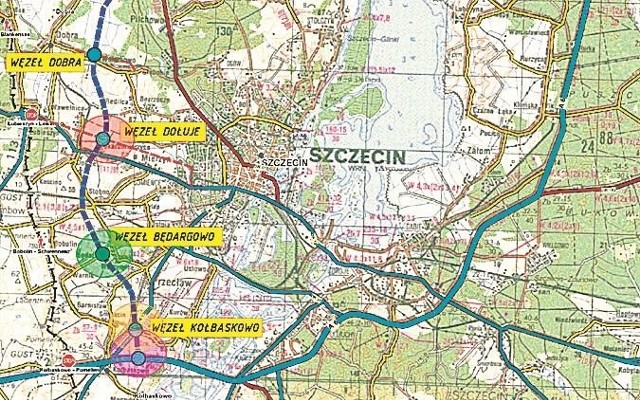 Droga o długości około 50 km kilka miesięcy temu została wpisana na listę dróg krajowych. Ma biec od węzła Kołbaskowo na północ, dalej ma otaczać Szczecin od zachodu oraz Police od północy, do Goleniowa. Na mapie fragment od zachodu Szczecina