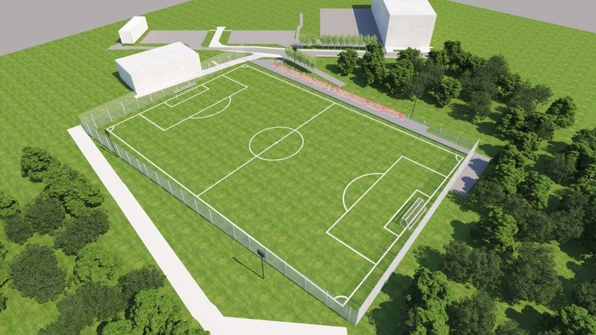 Na Tęczy trwa budowa pełnowymiarowego boiska piłkarskiego ze sztuczną nawierzchnią. Zdjęcia