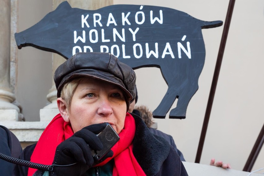 Protest przeciwników polowań w Krakowie