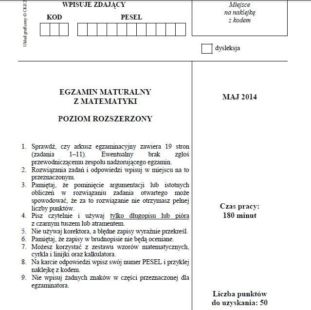 Matematyka rozszerzona 2014: Funkcje, równania i ciągi! WSZYSTKIE ZADANIA, ODPOWIEDZI KLUCZ, ARKUSZE