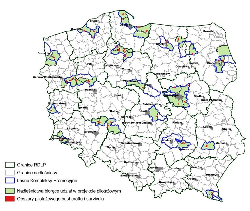 Mapa z zaznaczonymi strefami dla miłośników survivalu i...