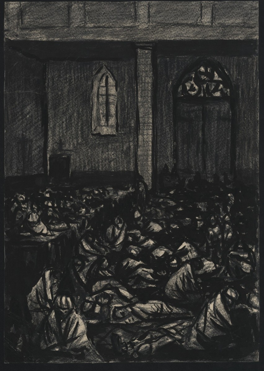 Rysunek J. Łapińskiego "Nocleg w kościele w Żukowie"