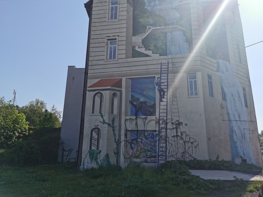 Zniszczony mural 3D w Katowicach
