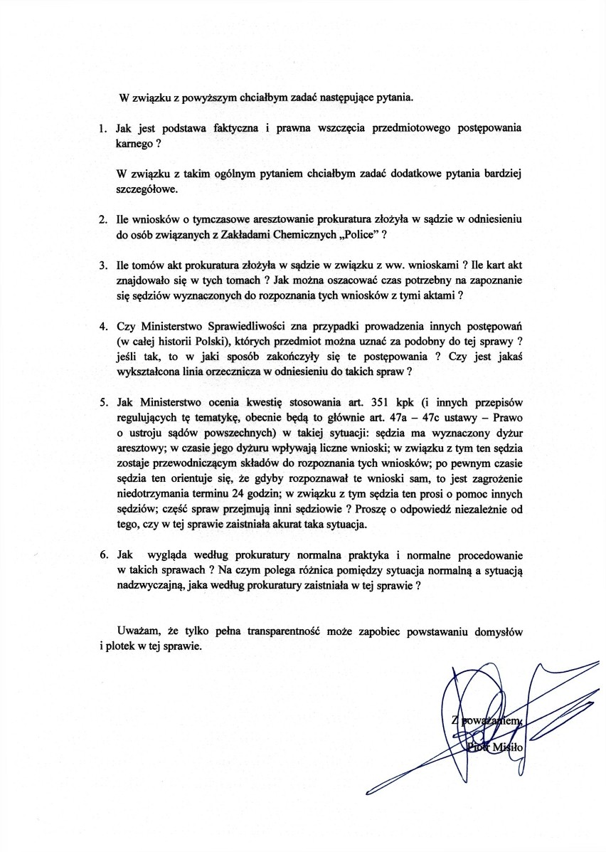 Poseł Misiło pyta ministra Ziobrę o śledztwo ws. szczecińskich sędziów 
