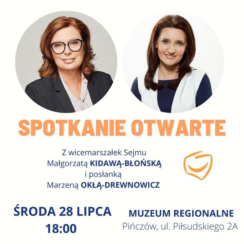 W środę, 28 lipca w Pińczowie spotkanie otwarte z wicemarszałek Sejmu Małgorzatą Kidawą-Błońską oraz poseł Marzeną Okłą-Drewnowicz