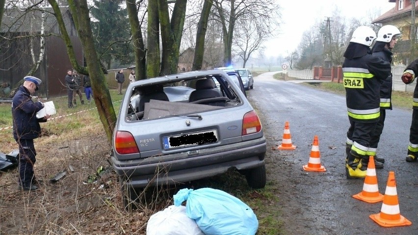 Śmiertelny wypadek koło Bełchatowa. Kierowca forda rozbił się na drzewie [ZDJĘCIA]