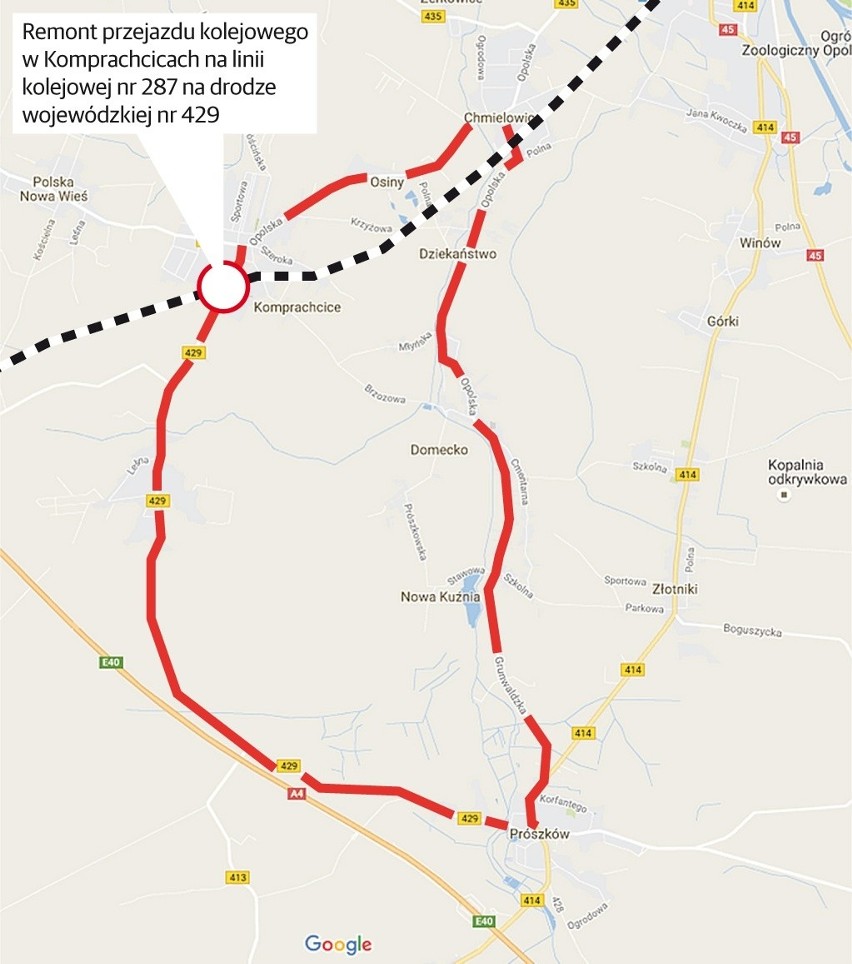 Przejazd kolejowy w Komprachcicach zamkną w środę. Kłopoty czekają kierowców i pasażerów pociągów 