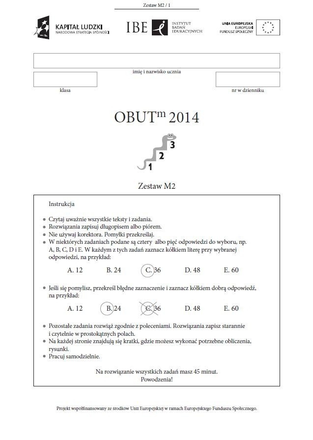 Sprawdzian trzecioklasisty - OBUT 2014. Matematyka...