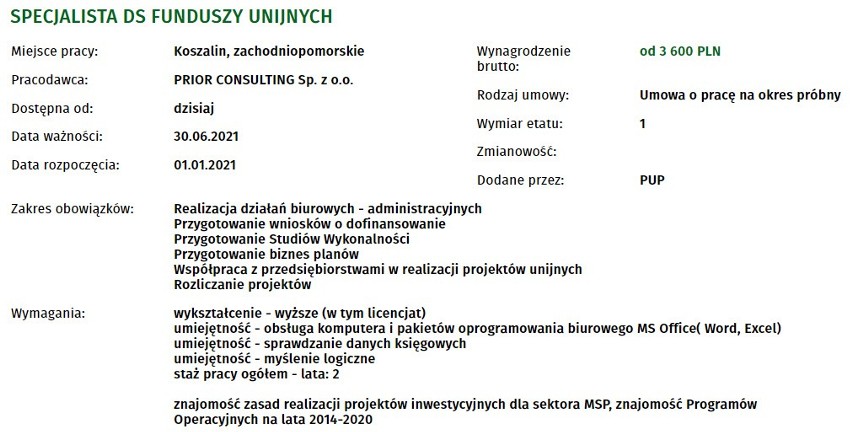 Najnowsze oferty pracy w Koszalinie. Sprawdź ogłoszenia: warunki, zarobki, szczegóły