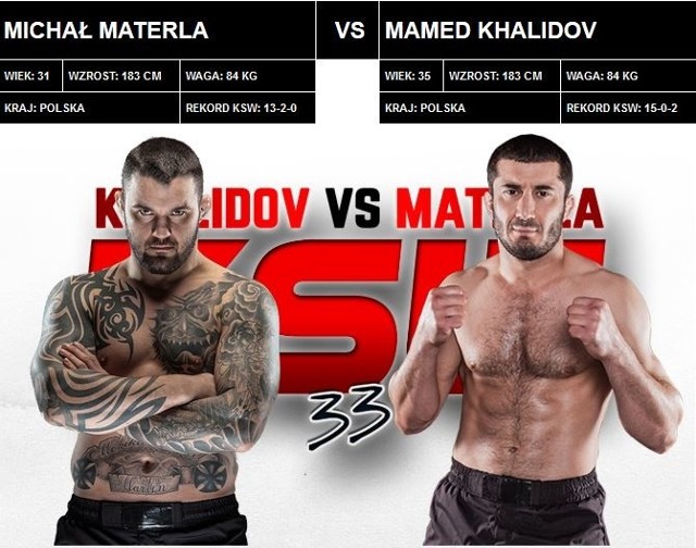 KSW 33. GALA KSW 33 W KRAKOWIE. GDZIE OGLĄDAĆ NA ŻYWO KSW 33. TRANSMISJA KSW 33 W SYSTEMIE PPV. KHALIDOV VS MATERLA WALKA WIECZORU KSW 33. KSW 33 STREAM. KSW 33 KARTA WALK MATERLA KHALIDOV