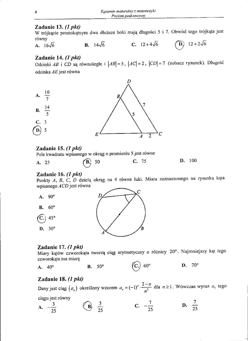 Matura 2012. Matematyka poziom podstawowy. ODPOWIEDZI