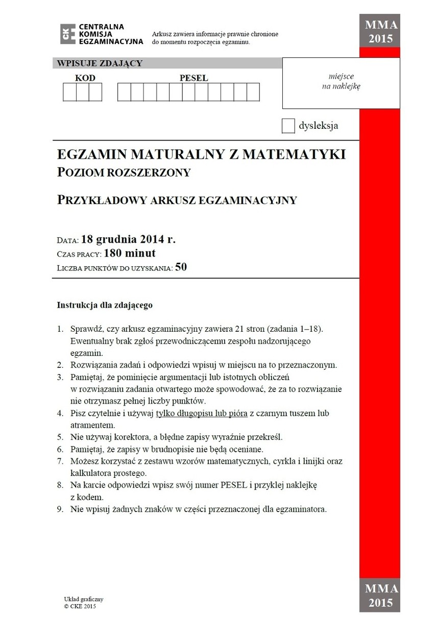 Próbna matura 2014/2015 z CKE - matematyka (p. rozszerzony) [ARKUSZE,  ODPOWIEDZI] | Dziennik Bałtycki